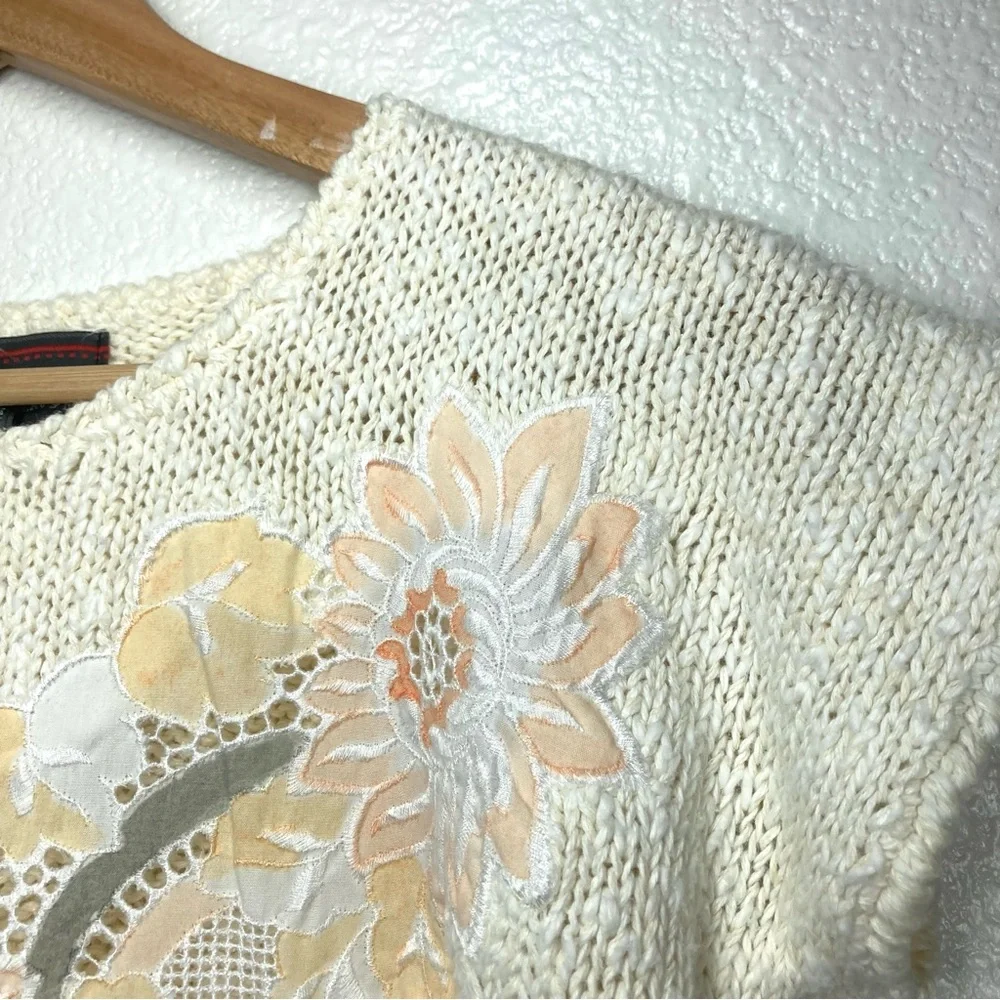 Vintage 80s Cottage Knit Short Sleeves Sweater Pastel Tones Floral Mervyn's